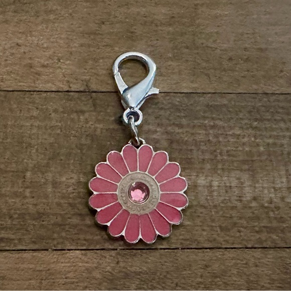 Coach Pink Enamel Crystal Flower Wristlet Bag Charm Silver-tone - Picture 6 of 7